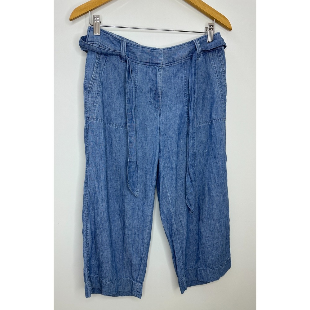 Talbots Linen Blend Chambray Tie-Waist Wide-Leg Cropped Pants Blue 2P 2 Petite - Picture 11 of 11